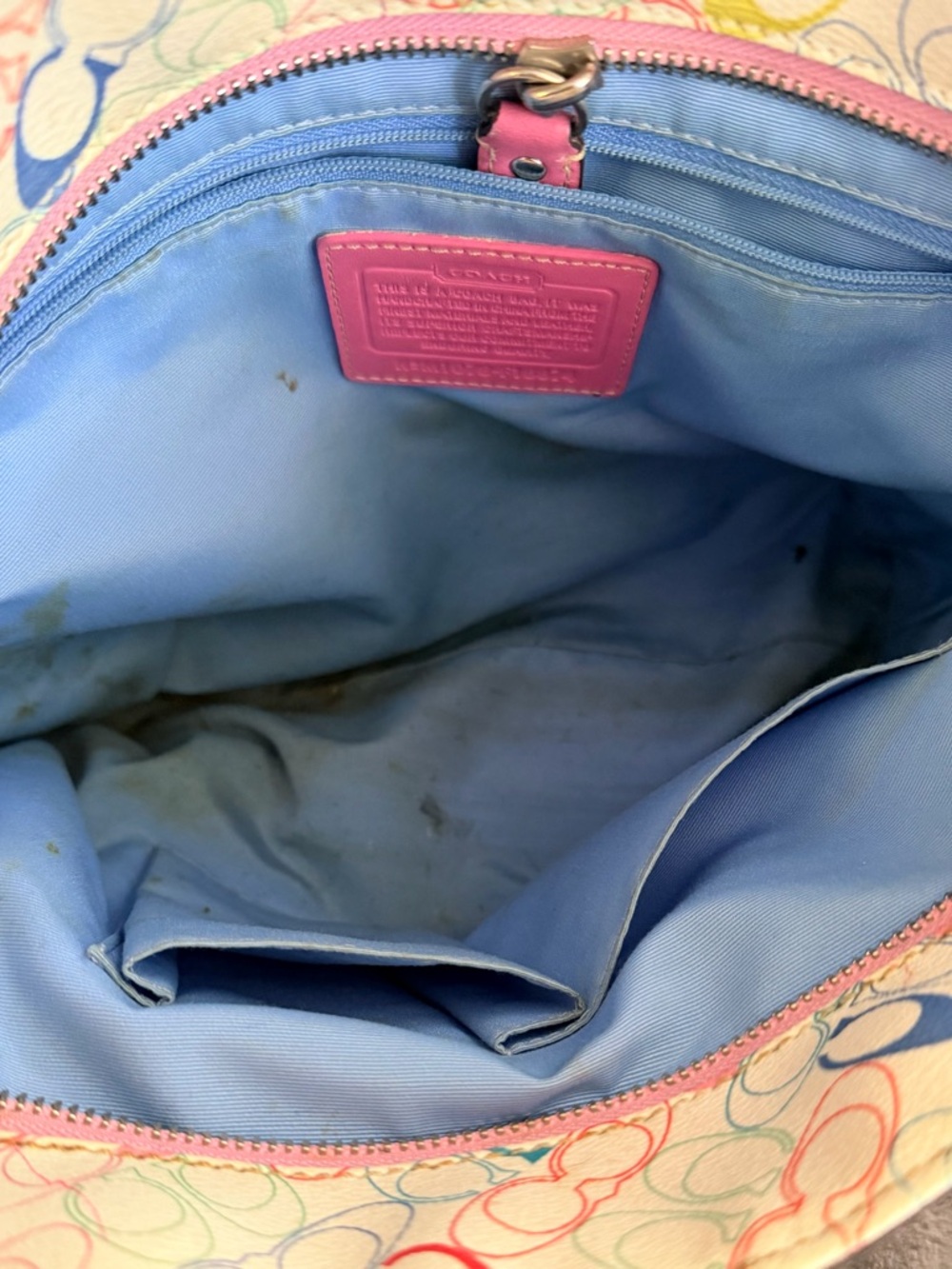 Coach Multicolor Signature Canvas Tote with Pink Trim - Picture 8 of 9